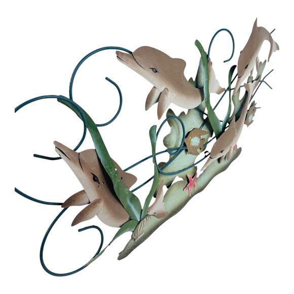 Metal Dolphin Fish Wall Art Large 13x29” Nautical Sea Fish Family Decor Vtg - Picture 5 of 7